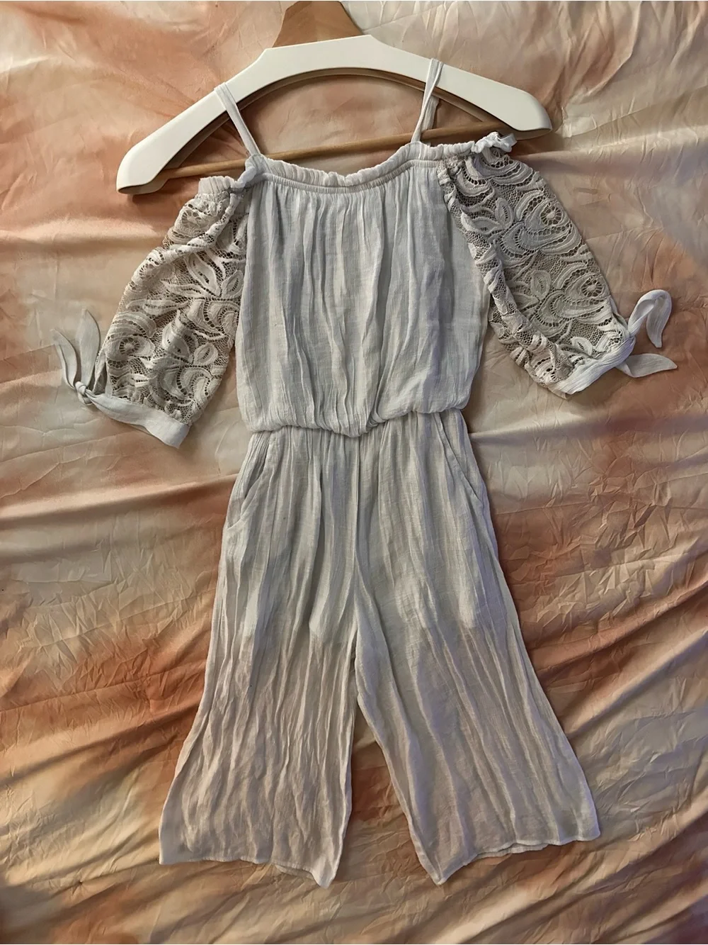 by & by girl | Big Girl White Lace Wide Leg Dressy Pants Jumpsuit | Size 10/12Y